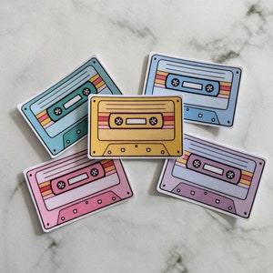 Cassette Sticker Pack, Set of 5 mini stickers, vinyl waterproof, laptop, retro 80s 90s music lover