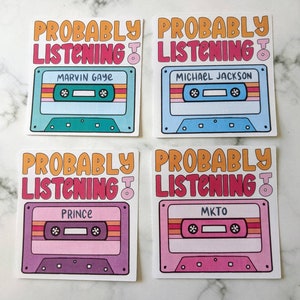 Pegatina personalizada para casete, pegatina personalizada para casete, pegatina musical personalizada, regalo para amantes de la música, pegatina personalizada para banda, pegatina personalizada para canción. imagen 1