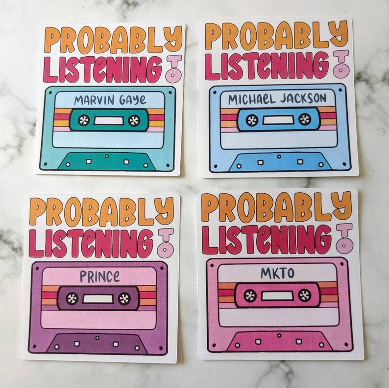Pegatina personalizada para casete, pegatina personalizada para casete, pegatina musical personalizada, regalo para amantes de la música, pegatina personalizada para banda, pegatina personalizada para canción. imagen 1
