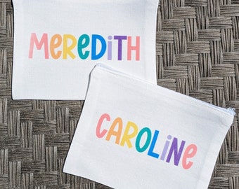 Bolsa de lápiz con nombre personalizado, bolsa de maquillaje personalizada, suministros de arte, bolsa de cosméticos personalizada, bolsa con nombre de arco iris, útiles escolares, estuche de lápiz personalizado