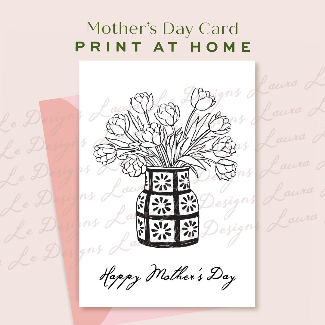 Mother’s Day Coloring Card for Kids – Tulip Vase Printable Card to ...