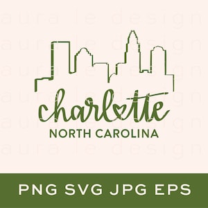 Archivo SVG de Charlotte, NC Skyline, Descarga digital, PNG de Charlotte, Calcomanía de vinilo, Gráfico de imágenes prediseñadas vectoriales, Archivo de corte Cricut