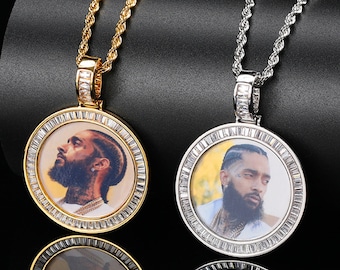 Custom Photo Pendant Necklace, Personalized Picture Necklace, Iced Out Photo Necklace, Circle Photo Pendant, Hip Pop Necklace For Women Men