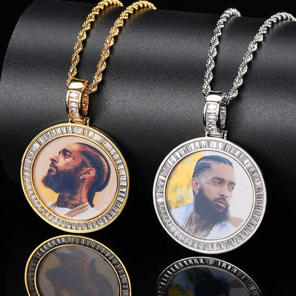 Custom Photo Pendant Necklace, Personalized Picture Necklace, Iced Out Photo Necklace, Circle Photo Pendant, Hip Pop Necklace For Women Men