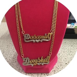 Nameplate Necklace-Custom Name Necklace-3D Name Necklace-Double Name Plate Necklace-Two Tone Necklace-Personalized Necklace-Gift For Her