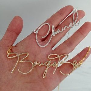 Custom Diamond Name Necklace-Crystal Name Necklace-Script Name Necklace-Gold Name Necklace-Personalized Name Necklace For Women