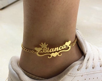 Name Anklet Bracelet - Anklet Custom Name - Nameplate Anklet  - Gold Name Anklet - Anklet Cuba Chain - Personalized Gift  For Women