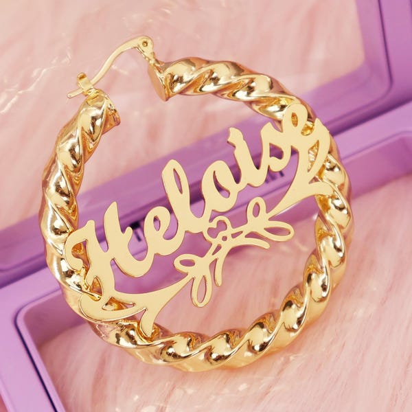 Custom Hoop Earrings, Name Twist Hoop, Large Hoop Earrings, Women's Name Earrings, Name Earrings, Personalized Earrings, Gift for Women Kids