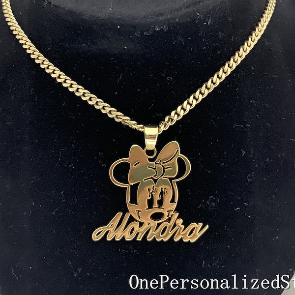 Collier Minnie Mouse-Cadeau personnalisé pour enfants-Collier de personnage personnalisé-Collier pendentif nom-Collier personnalisé pour enfants-Bijoux pour enfants