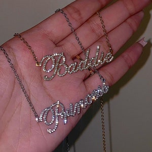 Custom Name Necklace - Diamond Nameplate - Cubic Zirconia Name Necklace -  Gold Name Necklace - Bling Necklace - Personalized Name Necklace