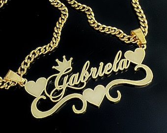 Personalized Name Cuban Chain Necklace, 18k Gold Filled