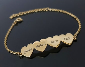 Bracelet de nom de famille personnalisé, bracelet de nom multiple, bracelet de nom d’enfant, bracelet de nom de cœur personnalisé, cadeau pour maman