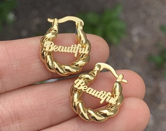 Babyoorbellen, aangepaste naamoorbellen, mini-bamboeoorbellen, naamgedraaide hoepeloorbellen, gepersonaliseerde oorbellen meisjesnaam, cadeau voor kinderen baby