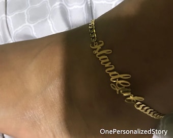 Personalized Name Anklet, Custom Old English Stainless Steel