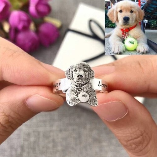 Custom Pet Photo Ring Adjustable Dog Picture Ring Etsy
