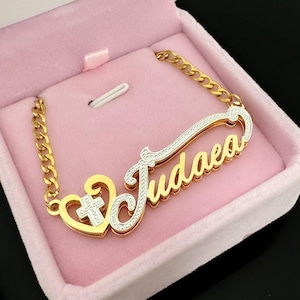 Double Plated Name Necklace,Nameplate Necklace,Custom Name Necklace,Two Tone Name Necklace,3D Name Necklace,Personalized Necklace For Women