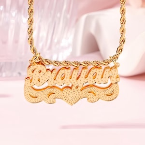 Custom Double Name Plate Necklace,Custom Gold Name Necklace,3D Name Necklace,Women Name Necklace,Name Jewelry,Personalized Gift,Gift For Her