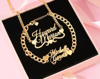 Custom Name Necklace Bracelet Set, Personalized Kids Jewelry Gift