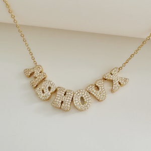 Collar con nombre de burbuja personalizado, collar con nombre de diamante, collar con nombre de burbuja 3D personalizado, letra de globo personalizada de diamante, collar con inicial de globo dorado