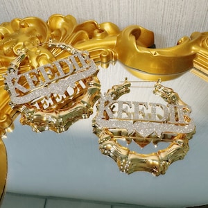 Boucles d&#39;oreilles personnalisées en bambou, Boucles d&#39;oreilles prénom en bambou, Boucles d&#39;oreilles prénom bling, Boucles d&#39;oreilles en or prénom, Boucles d&#39;oreilles en bambou pour enfants, Cadeau personnalisé Femmes Mère Enfants
