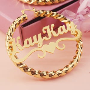 Custom Name Hoop Earrings, Gold Name Earrings, Name Twist Earrings, Personalized Earrings, Large Name Earrings, Name Earrings For Women Kids