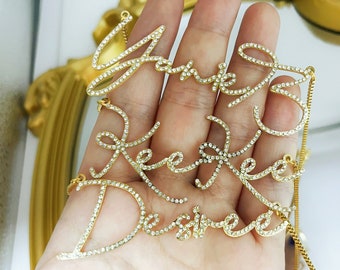 Custom Diamond Crystal Name Necklace, Personalized Script Jewelry