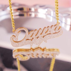 Bling Name Necklace,Custom Double Name Necklace,Gold Name Necklace,Women Necklace,Personalized Necklace,Custom Jewelry Gift,Gift for her