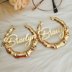Custom Name Earrings,Custom Bamboo Earrings,Name Bamboo Earrings,Personalized Earrings,Nameplate Earrings,Kids Name Earrings,Christmas Gift