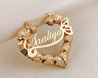 Name Heart Bamboo Earrings,Custom Bamboo Earrings,Name Hoop Earrings,Bamboo Nameplate Earrings, Personalized Heart Earrings,Jewelry Gift