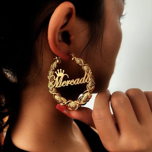 Custom XO Hoop Earrings,XO Hoop Nameplate Earrings,Custom Name Earrings,Name Hoop Earrings,Bamboo Earrings,Personalzied Jewelry,Gift For Her