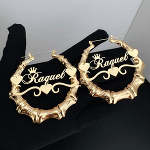 Custom Name Bamboo Earrings,Name Bamboo Earrings,Personalized Earrings,Name Earrings,Bamboo Hoops,Handmade Jewelry,Personalized Gift for Her