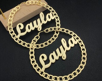 Custom Name Hoop Earrings, Stainless Steel Personalized Earrings
