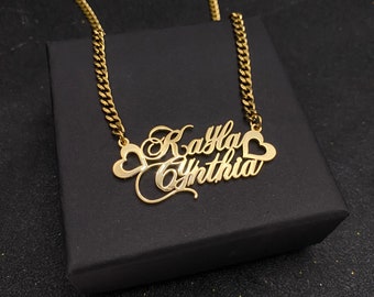 Two Name Necklace, Gold Name Necklace, Custom Name Necklace