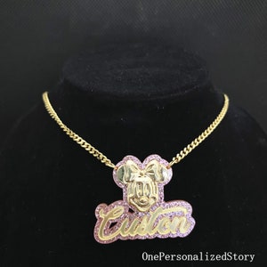 Acrylic Necklace Name-Minnie Mouse Necklace-Custom Acrylic Necklace-Girls Necklaces-Acrylic Name Plate Necklace-Kids Gift