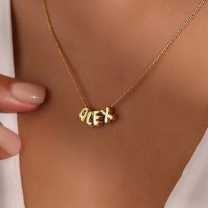 14k Vergoldete Blase Buchstaben-Halskette, Benutzerdefinierte 3D-Blase Namenshalskette, Blasen-Namenshalskette, Blasen-Buchstaben-Halskette, personalisierter Schmuck