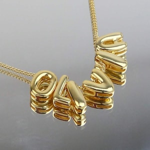 Collar con nombre personalizado con burbujas en 3D, collar con letras en 3D personalizado, collar con nombre personalizado, collar con letras de globo dorado delicado, letras móviles en 3D