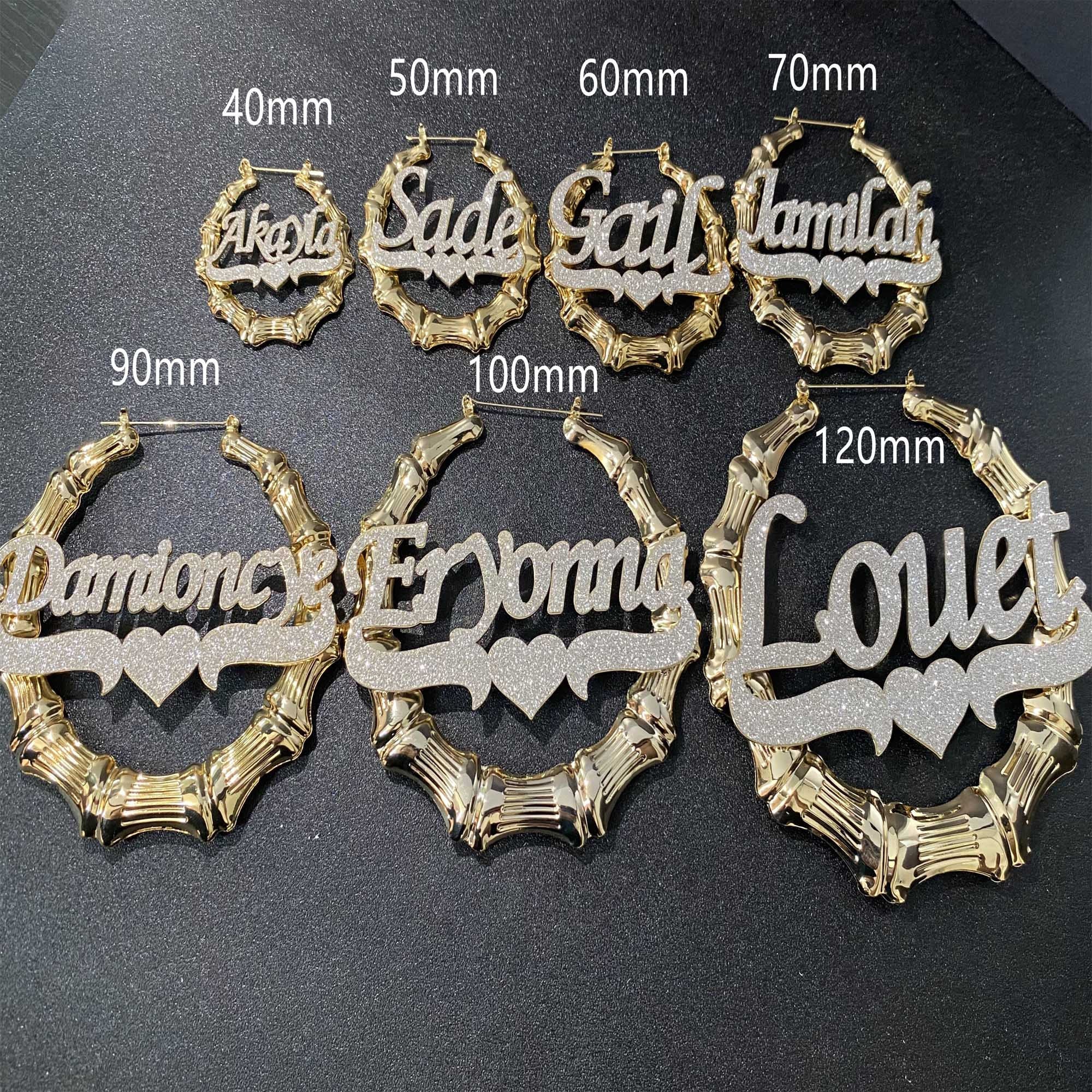 Custom Bamboo Earringsname Bamboo Earringbling Bamboo Etsy