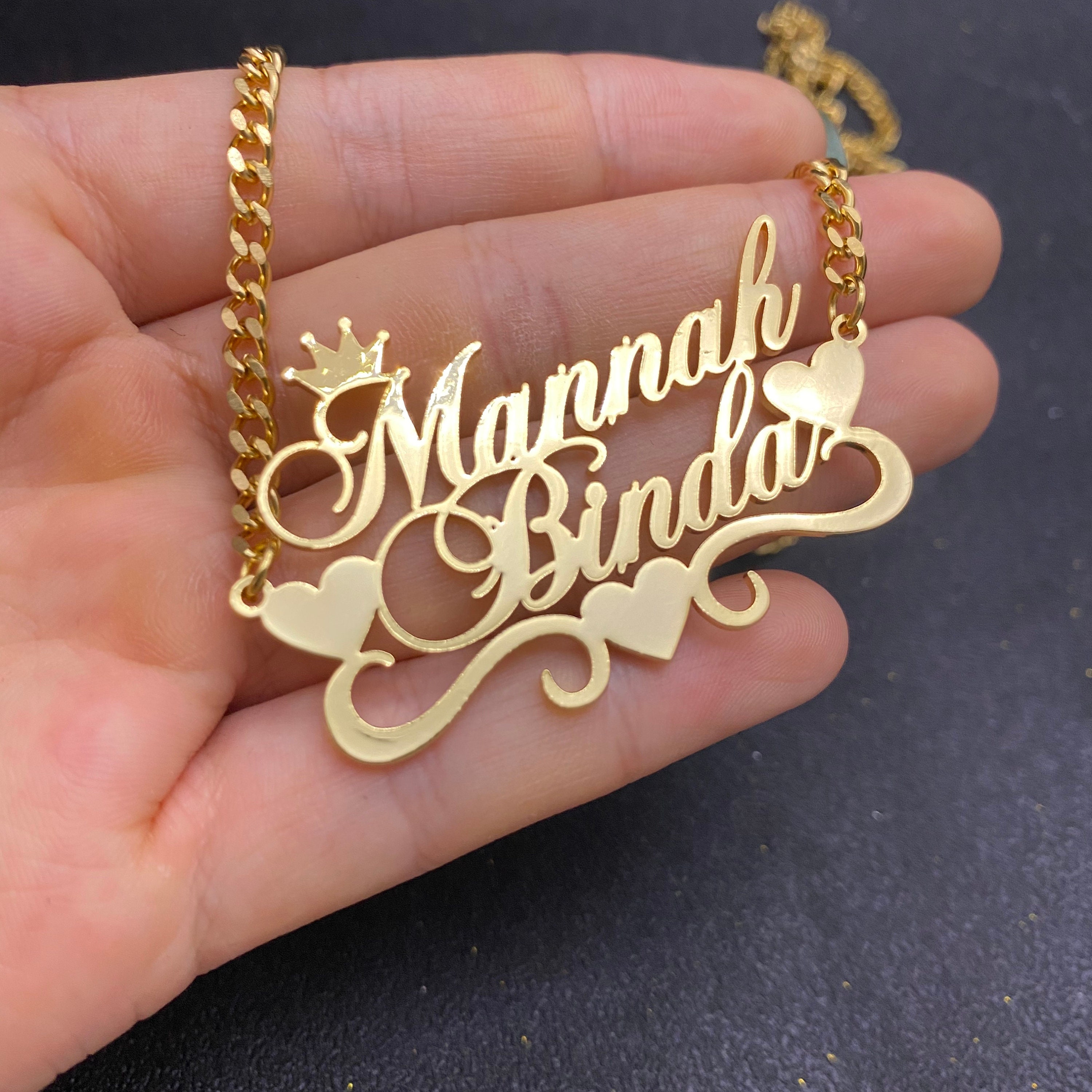 Two Name Necklace Family Name Necklace Gold Name Necklace Etsy