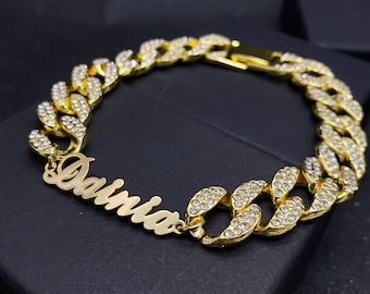 Custom Name Anklet Bracelet: Gold Cuban Link, Personalized Jewelry