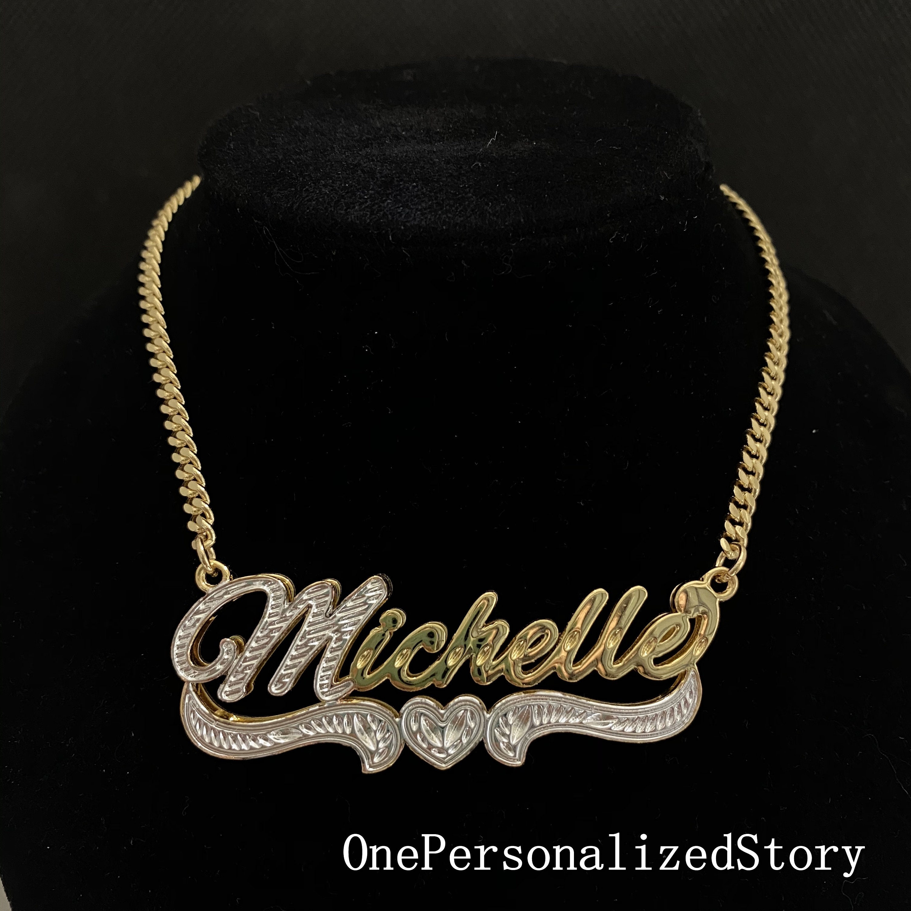 Blinged Out MICHELLE Name Plate Personalized Name Necklace - TOP ICY Heart Hook Baguette CZ main image 4