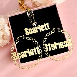 Custom Name Jewelry Set,Custom Hoop Earrings,Gold Name Hoops,Nameplate Necklace,Personalized Necklace,Name Jewelry Set Gift,Gift for Her