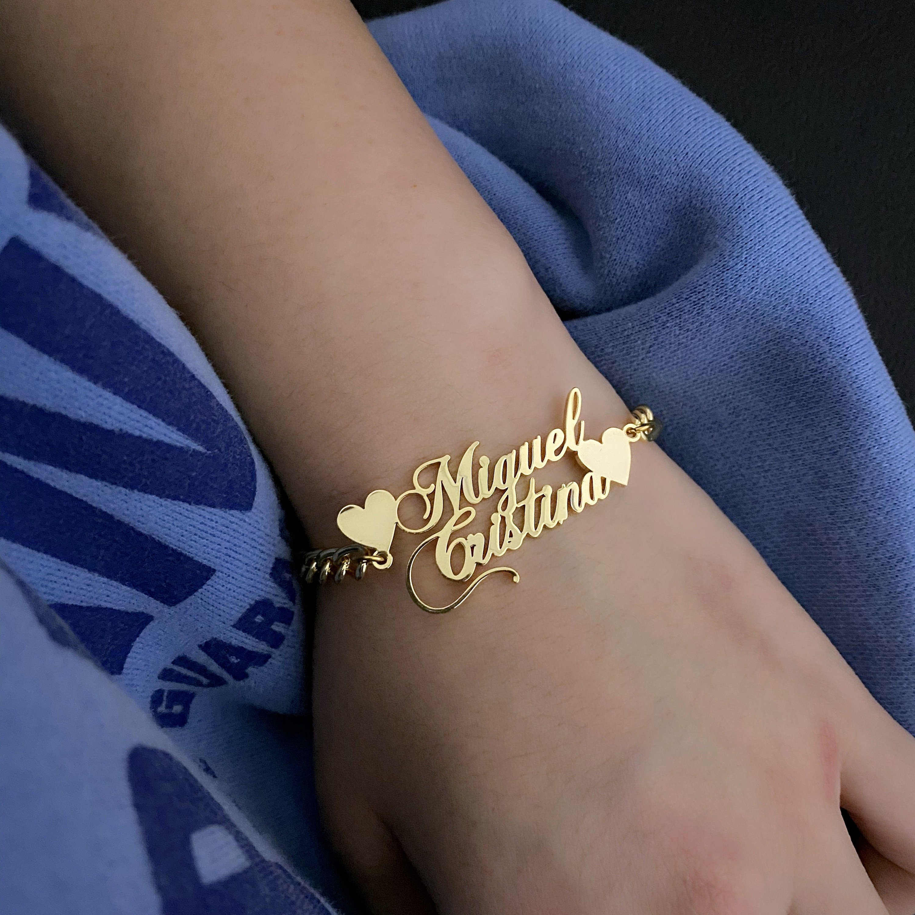 Magnolia Script Gold Two Name Bracelet | Eve's Addiction