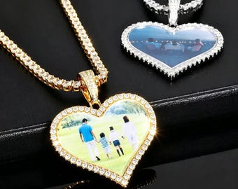 Aangepaste hartfotoketting: diamanten hanger, cadeau voor vrouw en familie