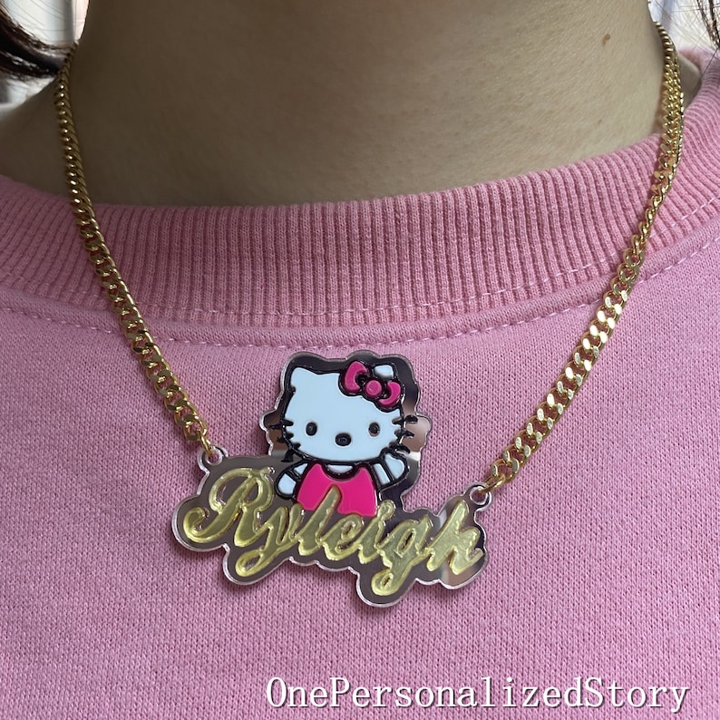 Hello Kitty Name Necklace-Kids Name Necklace-Custom Acrylic Name Necklace-Kids Jewelry-Girl Necklace Personalized Necklace-Kids gift
