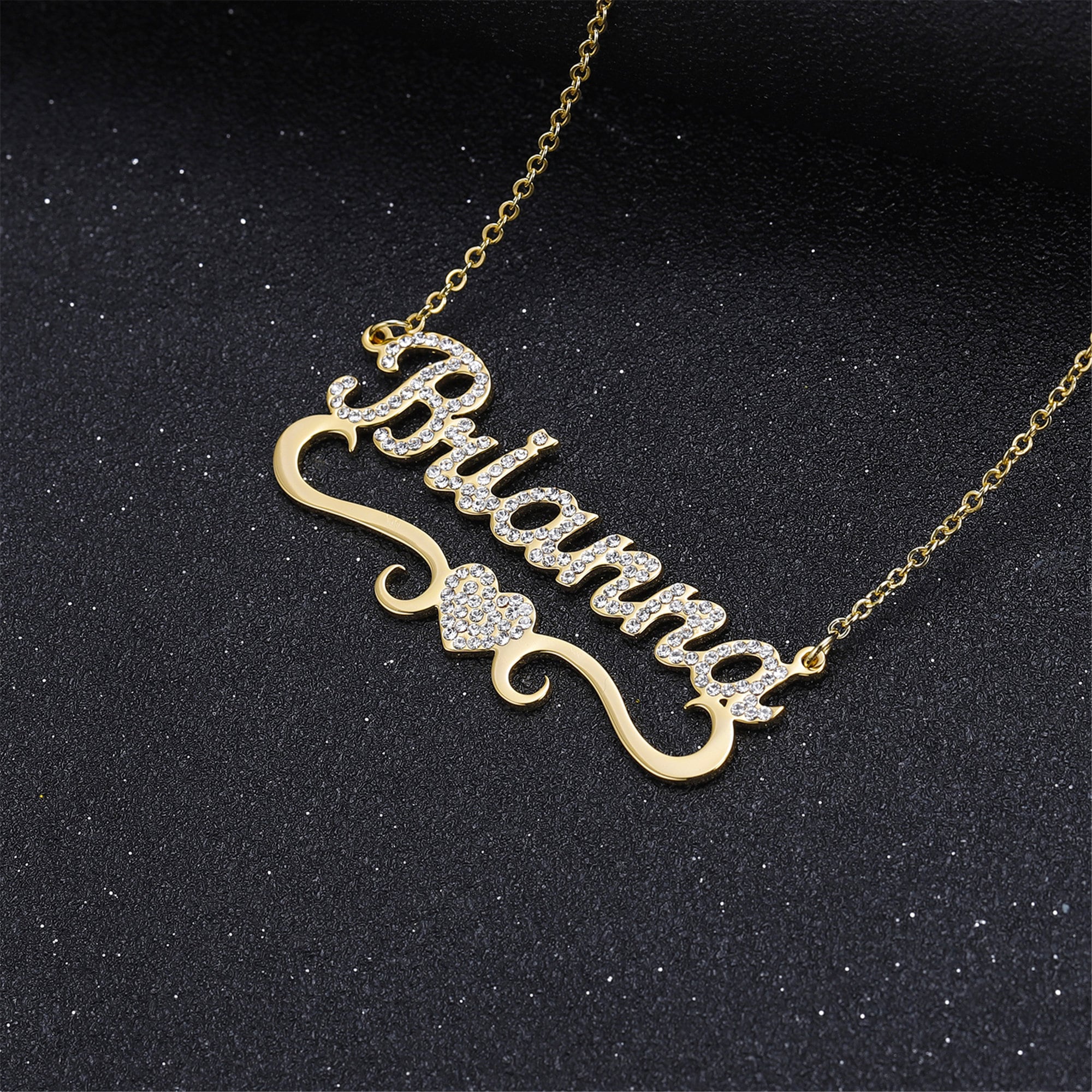 Custom Diamond Name Necklace, Diamond Name Plate Necklace, Crystal Name ...