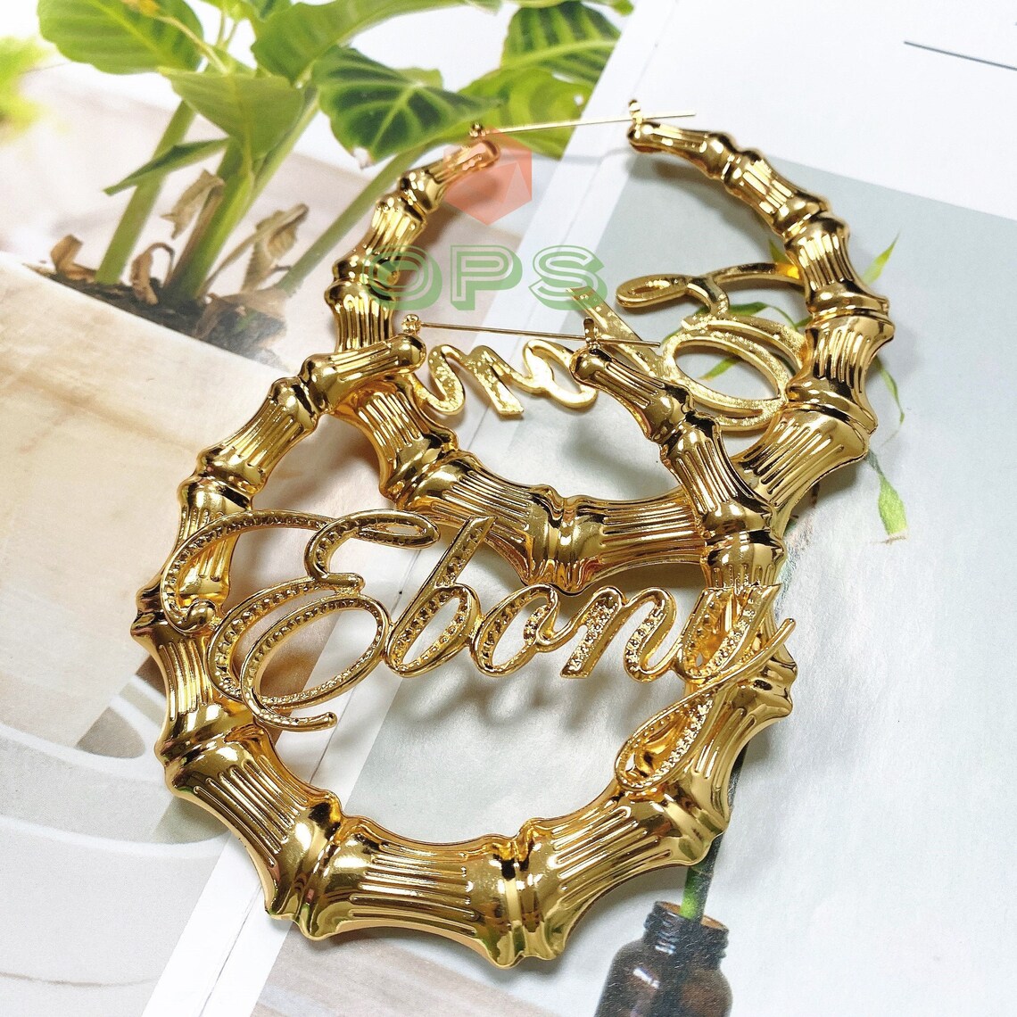 Custom Name Bamboo Earring with BeadedPersonalized Hoop Etsy