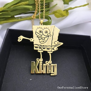 Custom Spongebob Necklace-Cartoon Character Name Necklaces- Spongebob Charm Necklace-Childrens Gifts-Personalized Necklace-Spongebob Pendant