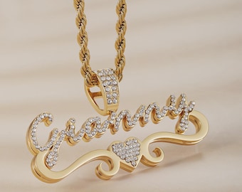 Bling diamanten gepersonaliseerde naamhanger ketting: hiphop naam sieraad verjaardagscadeau
