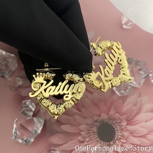Custom Kids Earrings, Name Heart Bamboo Earrings, Name Earrings, Hoop Earrings, Nameplate Hoops, Personalized Baby Jewelry, Hypoallergenic