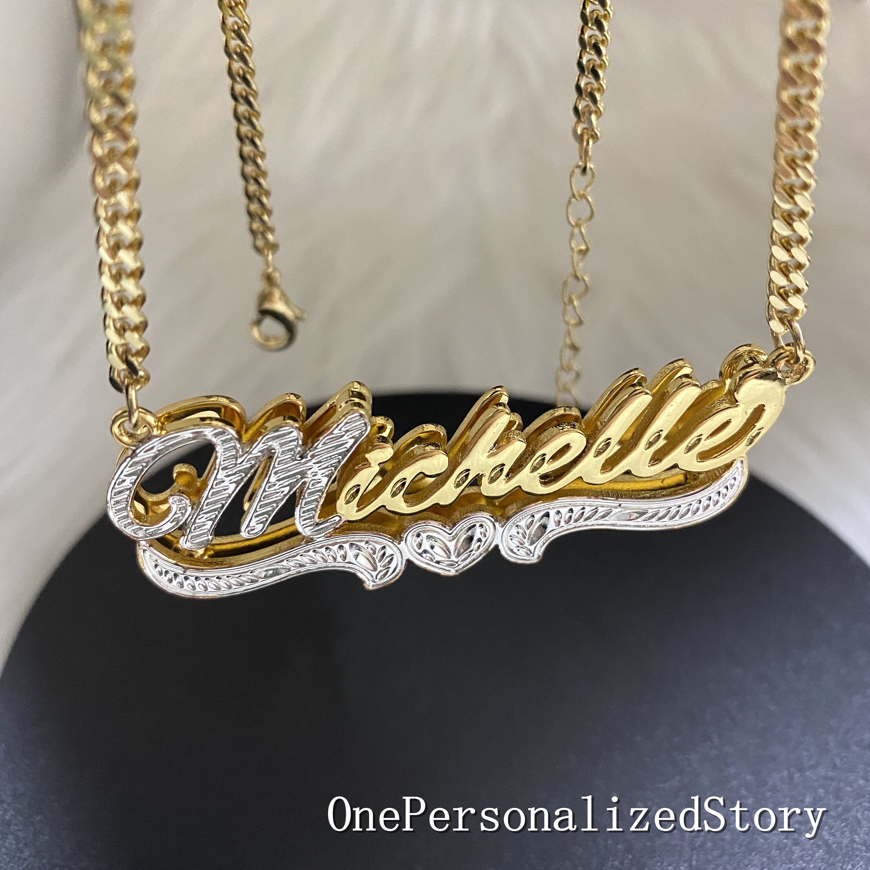 Custom 3D Name Necklace, Two-tone Stainless Steel 